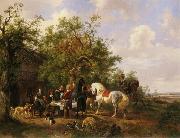 Wouterus Verschuur Compagny with horses and dogs at an inn oil on canvas